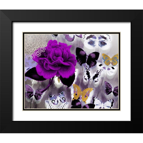 Butterfly Collage Magenta Black Modern Wood Framed Art Print with Double Matting by Taylor, Evangeline