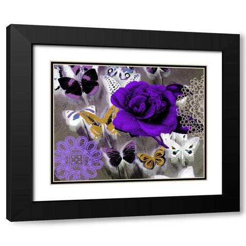 Butterfly Collage Purple Black Modern Wood Framed Art Print with Double Matting by Taylor, Evangeline