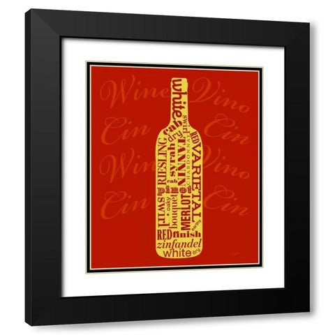 Wine Words Bottle Black Modern Wood Framed Art Print with Double Matting by Taylor, Evangeline