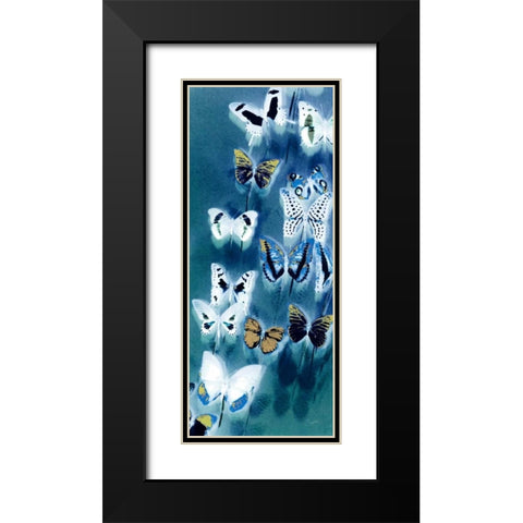 Morccan Blue Butterflies 1 Black Modern Wood Framed Art Print with Double Matting by Taylor, Evangeline