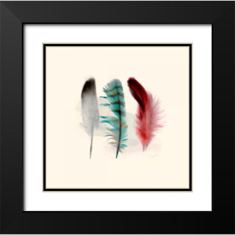 Three Feather Study 1 Black Modern Wood Framed Art Print with Double Matting by Taylor, Evangeline