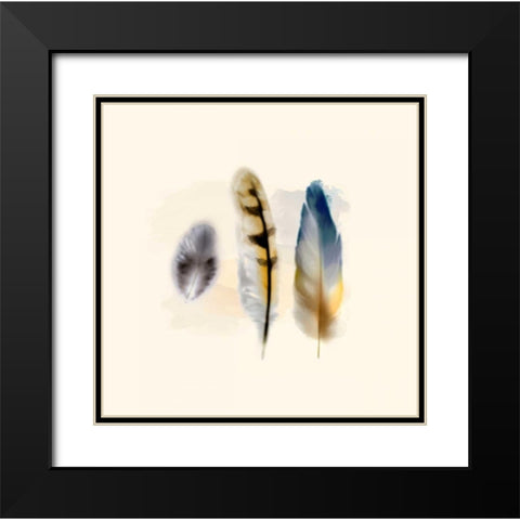 Three Feather Study 2 Black Modern Wood Framed Art Print with Double Matting by Taylor, Evangeline