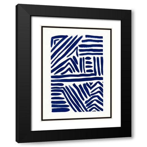 Indigo Lines Black Modern Wood Framed Art Print with Double Matting by Taylor, Evangeline