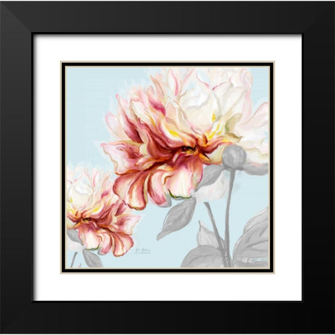 Blushing Peony Square 1 Black Modern Wood Framed Art Print with Double Matting by Art Atelier Alliance