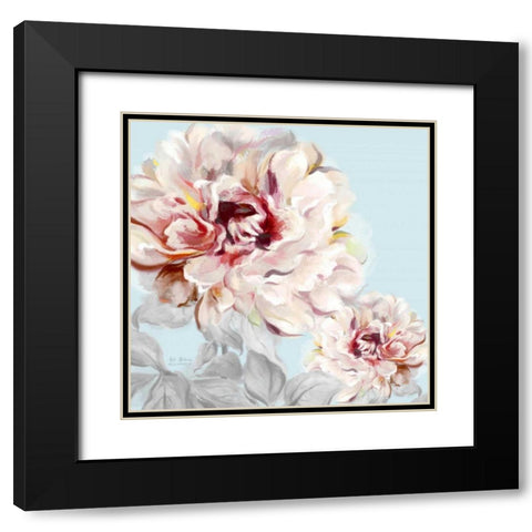 Blushing Peony Square 2 Black Modern Wood Framed Art Print with Double Matting by Art Atelier Alliance