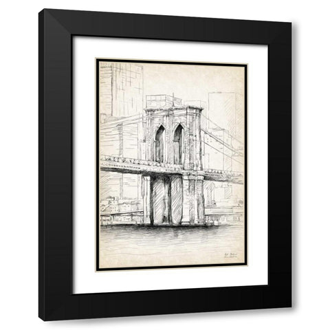 Brooklyn Bridge Sketch Black Modern Wood Framed Art Print with Double Matting by Art Atelier Alliance