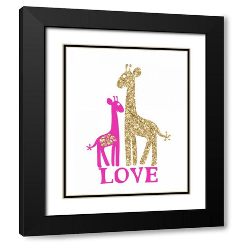Giraffe Love Black Modern Wood Framed Art Print with Double Matting by Amori, Miyo