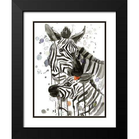 Zebra Kiss Black Modern Wood Framed Art Print with Double Matting by Jing, Jin