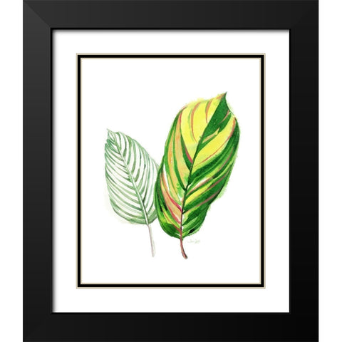 Tropical Striped Leaf Black Modern Wood Framed Art Print with Double Matting by Jing, Jin