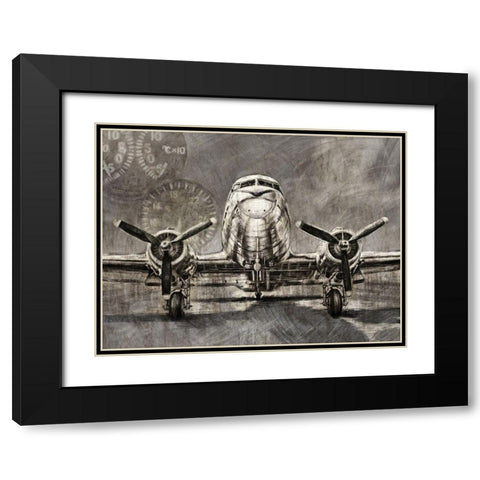 Vintage Jet Plane Black Modern Wood Framed Art Print with Double Matting by Zheng, James