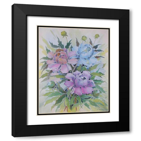 Soft Floral Black Modern Wood Framed Art Print with Double Matting by Mayskaya, Alisa