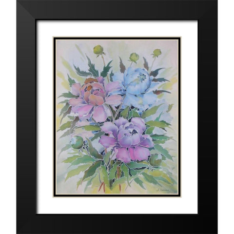 Soft Floral Black Modern Wood Framed Art Print with Double Matting by Mayskaya, Alisa