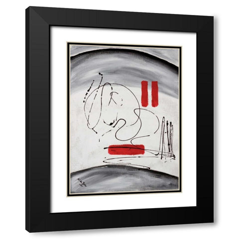 Three red blocks Black Modern Wood Framed Art Print with Double Matting by die Zakko, Art