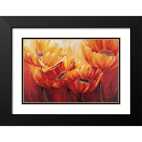 The four poppies Black Modern Wood Framed Art Print with Double Matting by Frederiks, Beatrix