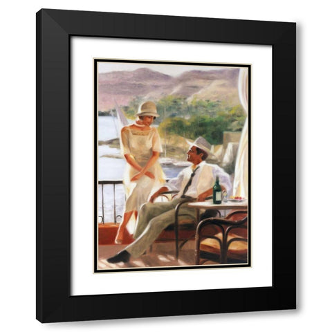 Meeting at the tea-garden Black Modern Wood Framed Art Print with Double Matting by Denis, E