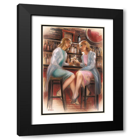 Bar conversations II Black Modern Wood Framed Art Print with Double Matting by Denis, E
