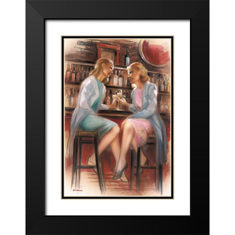 Bar conversations II Black Modern Wood Framed Art Print with Double Matting by Denis, E