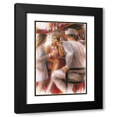 Bar conversations IV Black Modern Wood Framed Art Print with Double Matting by Denis, E