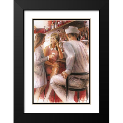 Bar conversations IV Black Modern Wood Framed Art Print with Double Matting by Denis, E