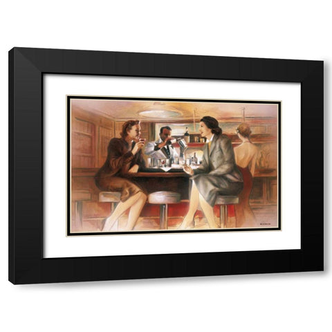 Bar conversations V Black Modern Wood Framed Art Print with Double Matting by Denis, E