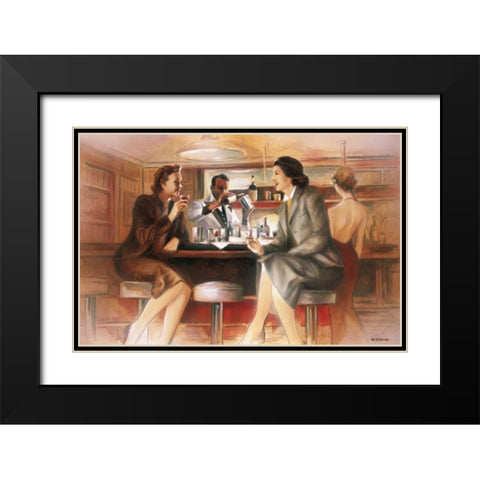 Bar conversations V Black Modern Wood Framed Art Print with Double Matting by Denis, E