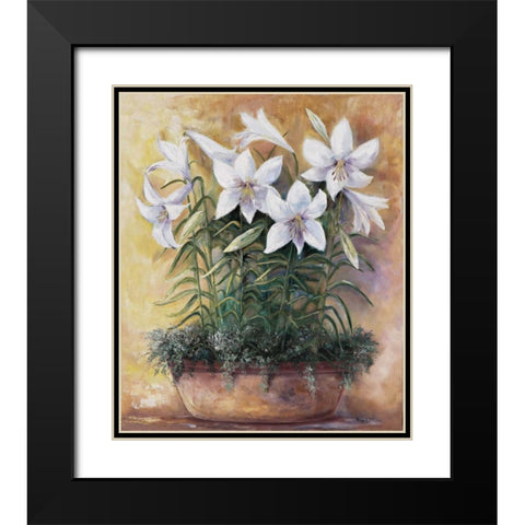 White lilies in bowl Black Modern Wood Framed Art Print with Double Matting by Withaar, Rian
