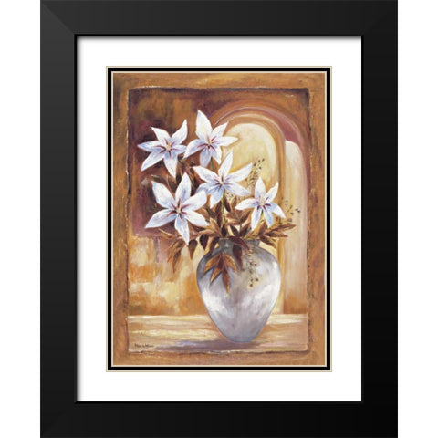 White flowers in vase II Black Modern Wood Framed Art Print with Double Matting by Withaar, Rian