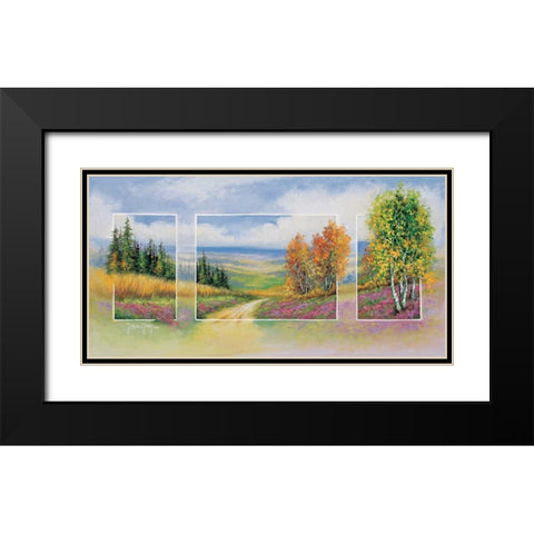 Spring triptychon Black Modern Wood Framed Art Print with Double Matting by de Jong, Johan