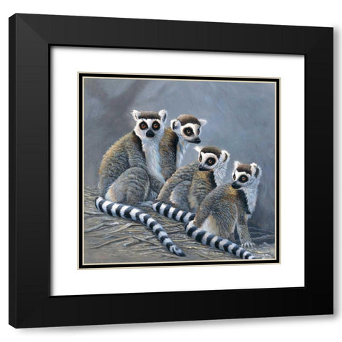 Four monkeys Black Modern Wood Framed Art Print with Double Matting by Weenink, Jan