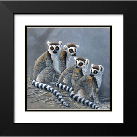 Four monkeys Black Modern Wood Framed Art Print with Double Matting by Weenink, Jan