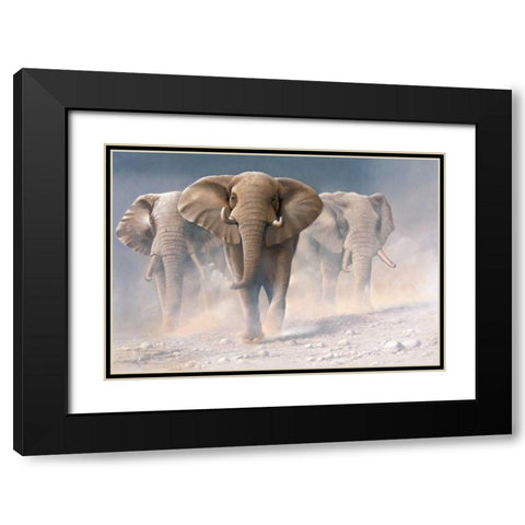 Running elephants I Black Modern Wood Framed Art Print with Double Matting by Weenink, Jan