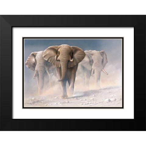 Running elephants I Black Modern Wood Framed Art Print with Double Matting by Weenink, Jan