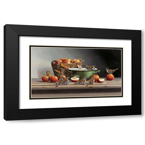House sparrows II Black Modern Wood Framed Art Print with Double Matting by Weenink, Jan