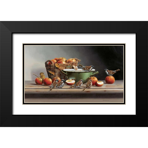 House sparrows II Black Modern Wood Framed Art Print with Double Matting by Weenink, Jan