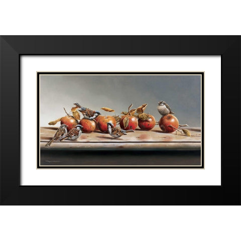 House sparrows I Black Modern Wood Framed Art Print with Double Matting by Weenink, Jan