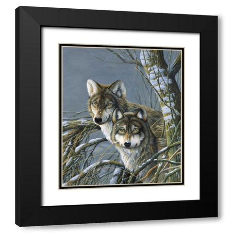 Two wolves Black Modern Wood Framed Art Print with Double Matting by Weenink, Jan