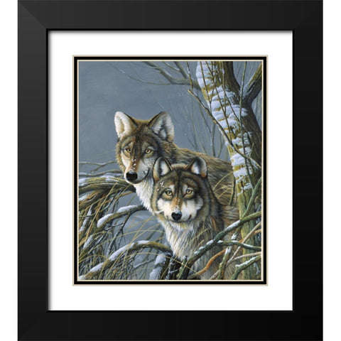 Two wolves Black Modern Wood Framed Art Print with Double Matting by Weenink, Jan