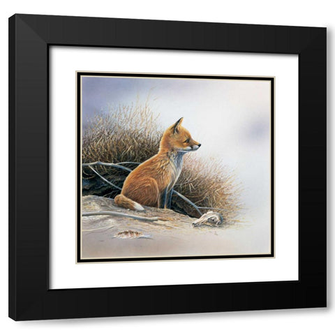 Little fox Black Modern Wood Framed Art Print with Double Matting by Weenink, Jan