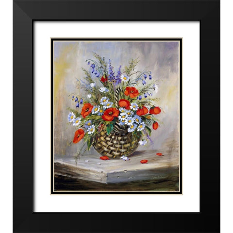 Blooming basket Black Modern Wood Framed Art Print with Double Matting by Schottler, Katharina