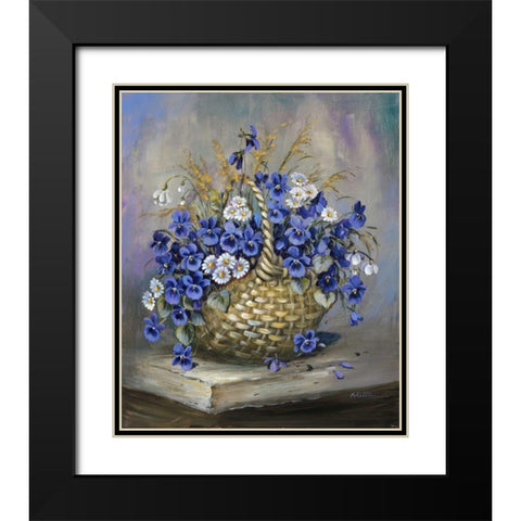 Basket in blue Black Modern Wood Framed Art Print with Double Matting by Schottler, Katharina