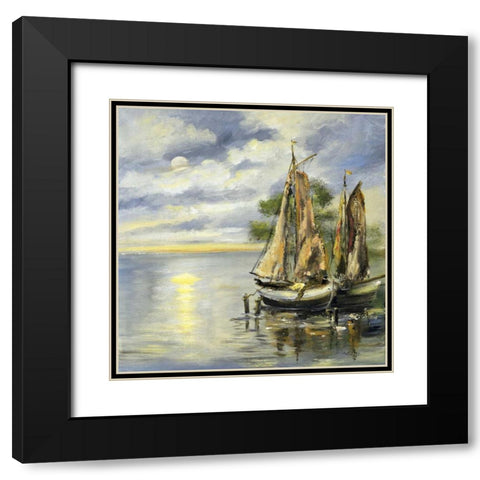 Boats lie at anchor Black Modern Wood Framed Art Print with Double Matting by Schottler, Katharina