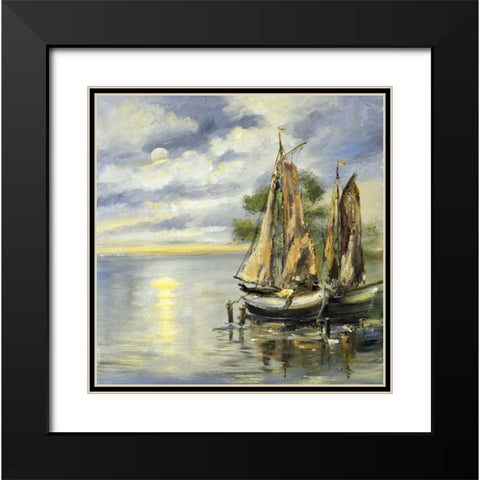 Boats lie at anchor Black Modern Wood Framed Art Print with Double Matting by Schottler, Katharina