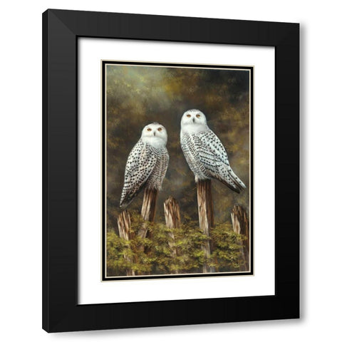 Two Owls Black Modern Wood Framed Art Print with Double Matting by Schutte, Michel