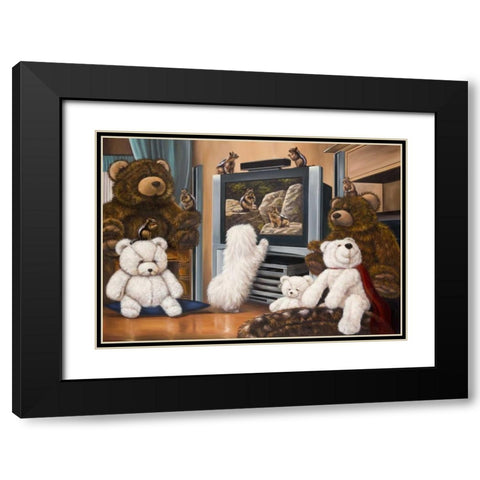 Friends playing Black Modern Wood Framed Art Print with Double Matting by Schutte, Michel
