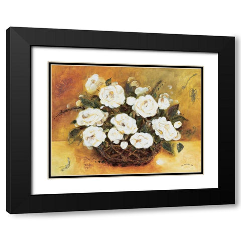 Bouqet White Flowers Black Modern Wood Framed Art Print with Double Matting by Pelzer-Janssen, Ine