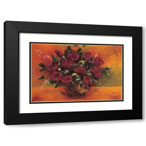 Bouqet Red Flowers Black Modern Wood Framed Art Print with Double Matting by Pelzer-Janssen, Ine