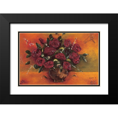 Bouqet Red Flowers Black Modern Wood Framed Art Print with Double Matting by Pelzer-Janssen, Ine