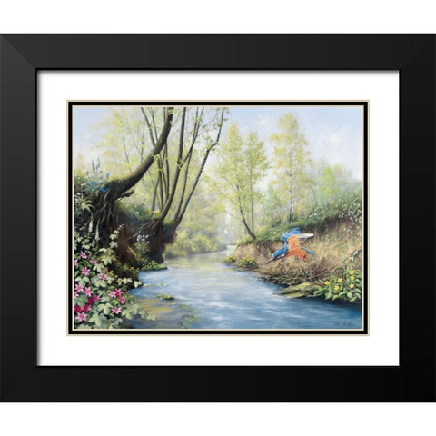 Kingfisher Black Modern Wood Framed Art Print with Double Matting by Motz, Peter
