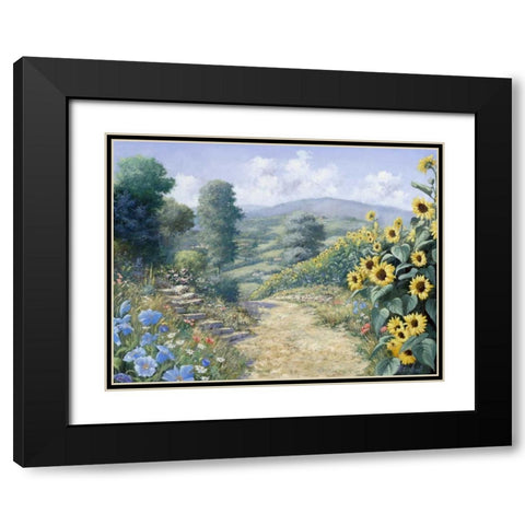 Along the sunflowers Black Modern Wood Framed Art Print with Double Matting by Motz, Peter