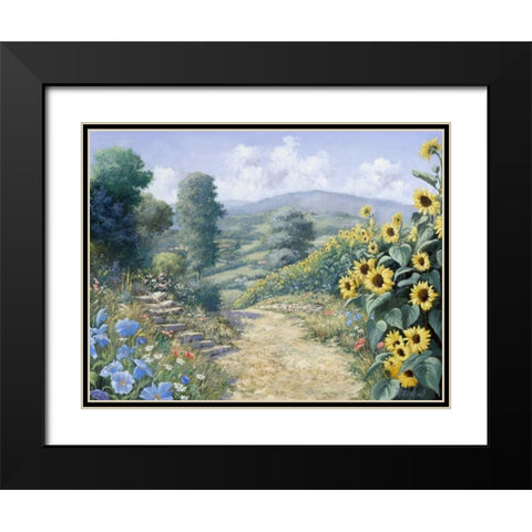 Along the sunflowers Black Modern Wood Framed Art Print with Double Matting by Motz, Peter